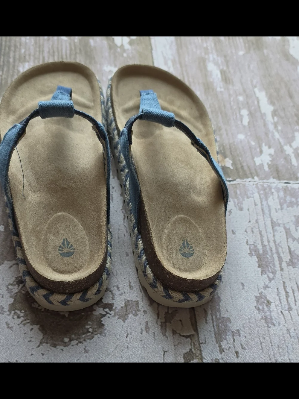 Girls Blue Fabric Toe-Post Platform Sandals Size 3
